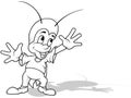 Drawing of a Cheerful Cricket with Arms Above Head