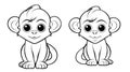 Drawing for children's coloring book cute monkey. Illustration winter line on white background Royalty Free Stock Photo