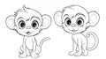 Drawing for children's coloring book cute monkey. Illustration winter line on white background Royalty Free Stock Photo