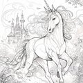 drawing of a children\'s coloring book of a unicorn, hyper detailed illustrations, high detail