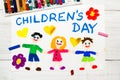 Drawing: Children`s day card. Royalty Free Stock Photo