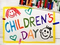 Drawing: Children`s day card. Royalty Free Stock Photo