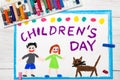 Drawing: Children`s day card. Royalty Free Stock Photo