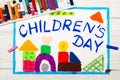 Drawing: Children`s day card. Royalty Free Stock Photo