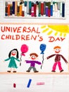 Drawing: Children`s day card. Royalty Free Stock Photo