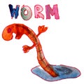 Drawing children watercolor worm cartoon earth on