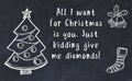 Drawing of christmas tree and handwritten greetings on black chalkboard Royalty Free Stock Photo