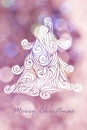 Drawing Christmas tree with pink bokeh backgrounds for christmas
