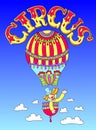 Drawing of cirque theme - clown in a balloon with