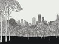 A Drawing Of A City With Trees - New York City - central park view to manhattan