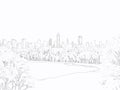 A Drawing Of A City With Trees And A River - New York City - central park view to manhattan