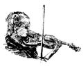 Drawing of the classical musician plays violin instrument