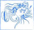 Drawing of closeup Lord Shiva with Scattered Hair of Air and Cobra Snake on his Neck