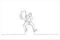 man holding smartphone with closeup blank screen in jumping. Single line art style