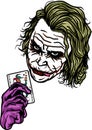 A clown joker with joker card in his hand vectors art