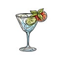 Drawing cocktail blue color. Hand drawn style vector illustration. Royalty Free Stock Photo