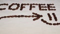 drawing of coffee beans on a white background arrow smail coffee