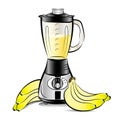 Drawing color kitchen blender with Bananas juice