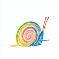 A drawing of a colorful snail on a white background