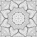 Drawing Coloring Page antistress, black and white symmetrical flower drawing. Monochrome Floral Background. Hand Drawn Ornament