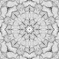 Drawing Coloring Page antistress, black and white symmetrical flower drawing. Monochrome Floral Background. Hand Drawn Ornament