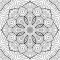 Drawing Coloring Page antistress, black and white symmetrical flower drawing. Monochrome Floral Background. Hand Drawn Ornament