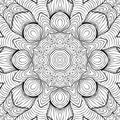 Drawing Coloring Page antistress, black and white symmetrical flower drawing. Monochrome Floral Background. Hand Drawn Ornament