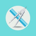 Drawing compass with measuring ruler flat design Royalty Free Stock Photo