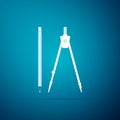 Drawing compass and pencil with eraser icon isolated on blue background. Education sign. Drawing and educational tools Royalty Free Stock Photo