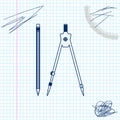 Drawing compass and pencil with eraser line sketch icon isolated on white background. Education sign. Drawing and Royalty Free Stock Photo