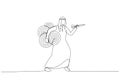 Drawing of confident arab businessman carrying many dartboard target. Metaphor for handling multiple businesses simultaneously,