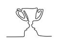 Drawing a continuous line of the award cup. Victory Trophy for the winner. Vector illustration