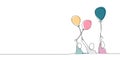 drawing a continuous line of two children playing balloons Royalty Free Stock Photo