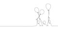 drawing a continuous line of two children playing balloons Royalty Free Stock Photo