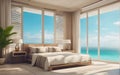 drawing corner bedroom with large glass door beach front seabreeze on sea view hotel luxury house and villa Royalty Free Stock Photo