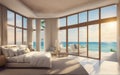 drawing corner bedroom with open large glass door beach front seabreeze on sea view hotel luxury house and villa Royalty Free Stock Photo