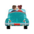 drawing couple car classic travel