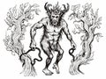 A Drawing Of A Creature With Horns And Antlers - mythologic satyr medieval bestiary