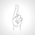 Drawing crossed fingers. Good luck hand gesture