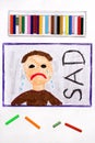 Drawing: Crying sad man and word SAD Royalty Free Stock Photo