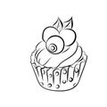 Drawing of a cupcake sketch, vector illustration isolated on white background