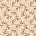 Drawing curved plant branches with leaves in pastel beige colors. Trendy outline seamless pattern wallpaper. Nature abstract