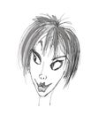 Girl looks cunning and mysterious. Cute woman in cartoon style.