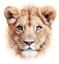 Baby lion cub cute illustrated portrait isolated on a while background Royalty Free Stock Photo