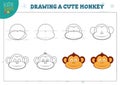 Drawing a cute monkey exercise for preschool kids