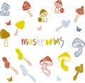 Drawing cute multicolored mushrooms and an inscription. Royalty Free Stock Photo
