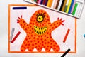 Drawing: Cute orange monster with one eye Royalty Free Stock Photo