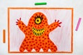 Drawing: Cute orange monster with one eye Royalty Free Stock Photo