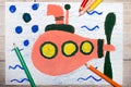 Drawing: Cute submarine underwate