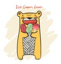 cute yellow bear having Popsicle and Ice cream cone in Summer time